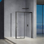 Grand verre cabine de douche avec ouverture coulissante accs de face profils noirs mat 120x80