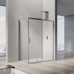 Grand verre - cabine de douche avec porte coulissante 140x195 et paroi latrale profils chroms 90x195 ...