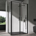 Cabine de douche rectangulaire 100x90x195cm montage réversible paroi de douche noir porte pivotante en ... Cabine de douche rectangulaire 100x90x195cm montage réversible paroi de douche noir porte pivotante en ...