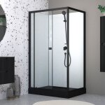Cabine de douche rectangulaire 110x80x197 cm - porte coulissante - receveur noir mat