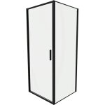 Cabine de douche slim 70x70cm avec porte battante et paroi fixe profil�s noirs opaques et verre transparent ...