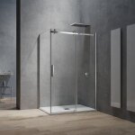 Grand verre - cabine de douche style industriel avec porte coulissante 140x195 et paroi latrale 90x195 ...