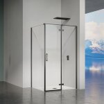 Grand verre - cabine de douche en verre et alu noir avec porte pivotante ouvrante vers la droite 120x70x195 ...