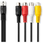 Cable audio din din 5 pin male 4x rca femelle nickele 020 m rond pvc noir etiquette