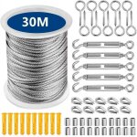 Cable inox kit, cable acier gain 2mm + piton  visser + tendeur cable inox serre + vis, cable acier ...