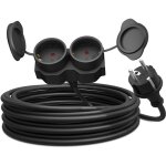 C�ble de rallonge double 3m, ip44 rallonge ext�rieure, 3800w, multiprise schuko, noir