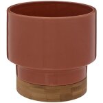 Pot de fleurs en cramique avec soucoupe en bambou, hauteur 16 cm