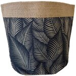 Cache - pot en jute motifs feuilles sur fond noir 18 cm