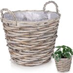 Cache pot fait main en saule tresse avec film plastique a linterieur