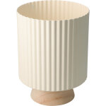 Cache - pot en m�tal avec rebord ondul� sur base en bois nord, � 18 x 23 cm