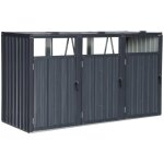 Sweeek - cache poubelle gris en acier galvanis�. 3 places. l 219 x p 82 x h 124 cm