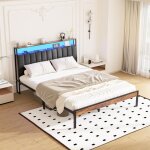 Cadre de lit 140x200cm lumi�res led dewinner avec base en m�tal, lit 2 personnes, avec prises multiples ...