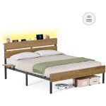 Cadre de lit 160 x 200 avec sommier m�tal, lit 2 personnes, �clairage led, port usb et type - c, espace ...