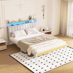 Cadre de lit 160x200cm lumi�res led dewinner avec base en m�tal, lit 2 personnes, avec prises multiples ...