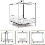 The living store - cadre de lit  baldaquin noir mtal 160 x 200 cm - cadre de lit - lit  baldaquin ...