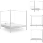 Cadre de lit  baldaquin sans matelas blanc mtal 180x200 cm - lit plateforme - lit double - cadre lit ...