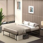 Cadre de lit double 140 x 190 cm, lit double 2 personnes en acier, hauteur 31 cm avec rangement, sommier ...