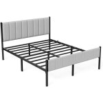 Vasagle - cadre de lit double, 160 x 200 cm, avec t�te de lit rembourr�e, en acier, supporte jusqu'� ...