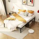 Cadre de lit double en m�tal 140�200cm, lit adulte et enfant avec 14 sommier lattes, rangement sous le ...