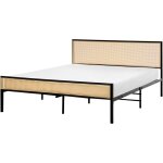 Beliani - cadre de lit double moderne sommier  lattes 160 x 200 cm tte de lit polyrotin tresse viennoise ...