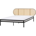 Beliani - cadre de lit double moderne sommier  lattes 160 x 200 cm tte de lit polyrotin tresse viennoise ...