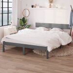 The living store - cadre de lit sans matelas gris bois massif 140x190 cm - cadre de lit - lit double ...