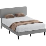 Cadre de lit - homcom - 140 x 190 cm - sommier � lattes en bois, t�te de lit r�glable - rembourr� en ...