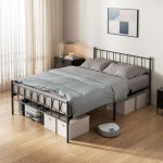 Cadre de lit en m�tal 140x190cm, lit double, cadre avec t�te de lit et rangement 32cm. 14 lattes sommier ...