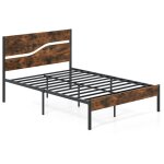 Cadre de lit en métal 200x140cm avec tête et pied de lit en bois, lattes en métal, espace sous le lit, ... Cadre de lit en métal 200x140cm avec tête et pied de lit en bois, lattes en métal, espace sous le lit, ...