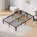 Cadre de lit en m�tal double 140x190 cm, lit adulte et avec rangement 32 cm, robuste, 14 lattes sommier ...