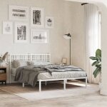 Cadre de lit m�tal sans matelas et t�te de lit blanc 140x190 cm