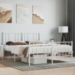 Maison chic - the living store cadre de lit mtal sans matelas et pied de lit blanc 140x190 cm - cadre ...