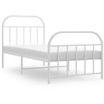 Cadre de lit mtal avec tte de lit - pied de lit blanc 90x190