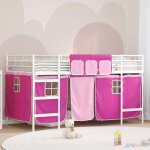 Cadre de lit mezzanine pour enfants avec rideaux blanc et rose