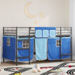 Cadre de lit mezzanine pour enfants avec rideaux noir et bleu vidaxl