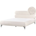 Cadre de lit minimaliste sommier � lattes avec pieds noirs 180 x 200 cm t�te de lit rembourr�e en boucl� ...