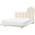 Cadre de lit tapiss� avec t�te de lit capitonn�e pieds en m�tal 160 x 200 cm sommier � lattes boucle ...