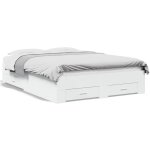 Cadre de lit avec tiroirs blanc 140x190 bois d'ing�nierie