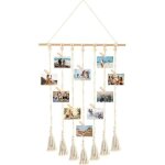 Cadre pele mele photo mural, xu, accroche photo en macram�, porte photo boh�me, tableau photo avec 30 ...