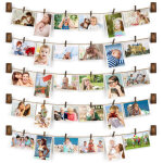 Cadre photo p�le m�le cadre photo mural porte photos pinces tranches de bois naturel, d�coration maison ...