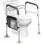 Cadre toilette securise pliable, barre deappui pour wc avec poignees antiderapantes, capacite de charge ...