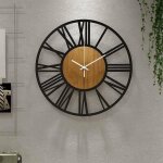 Le caf� - 40 cm grande horloge murale ronde en bois noir pour d�coration de salon, chiffres romains r�tro, ...