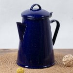 Cafetière en émail vintage bleu moucheté, conserve thé et eau, pour intérieur, cuisine, camping et extérieur ... Cafetière en émail vintage bleu moucheté, conserve thé et eau, pour intérieur, cuisine, camping et extérieur ...