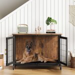 Cage pour chien 95x56x65cm meuble cage chien en bois moderne interieur multi - usages avec double porte ...