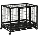 [jamais utilis] cage pour chien animaux cage de transport sur roulettes 2 portes noir