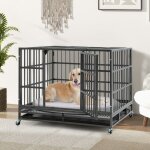 Cage pour chien de trs grande et grande taille de 120 cm en mtal pliable roulettes et 2 portes verrouillable ...