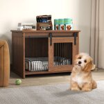 Cage pour chien moderne niche en bois avec large plateau porte coulissante tubes m�talliques r�sistants ...