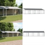 Cage pour chien avec toit et portes gris 8x2x2m acier galvanis - cage pour chien - chenil extrieur ...