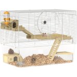 Cage � hamster - pawhut - � 3 niveaux - avec roue d'exercice, plateau transparent, cabanes, rampes - ...