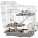 Cage hamster - pawhut - 3 niveaux - avec roue d'exercice, tunnel, gamelle, niche et rampe d'acc�s - 45 ...